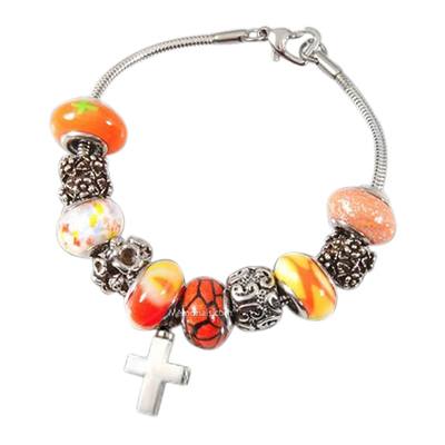 Orange Cross Cremation Bracelet