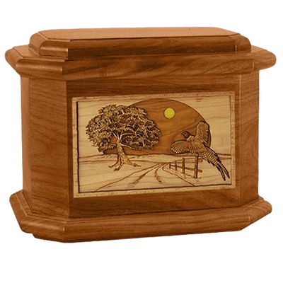 Pheasant Mahogany Octagon Cremation Urn