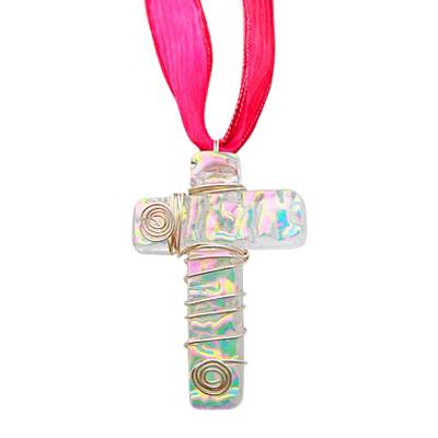 Pink Cross Cremation Ashes Pendant