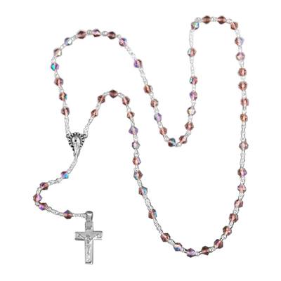 Pink Crystal Silver Cremation Rosary