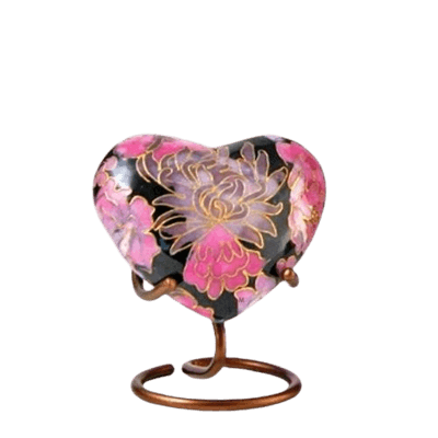 Pink Flowers Elite Heart Cloisonne Urn