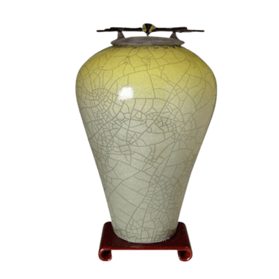 Raku Tall Sage Yellow Cremation Urn