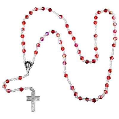 Red Crystal Silver Cremation Rosary