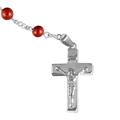 Red Crystal Silver Cremation Rosary