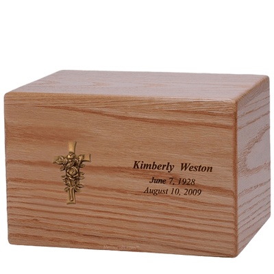 Rose Cross Wood Cremation Urn