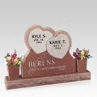 Rustic Hearts Upright Cemetery Headstone