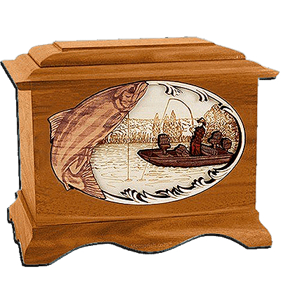Salmon Fishing Mahogany Cremation Urn for Two 