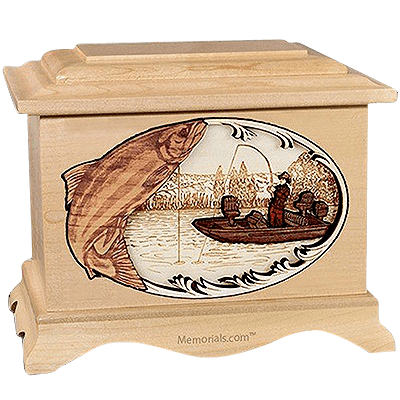 Salmon Fishing Maple Cremation Urn for Two