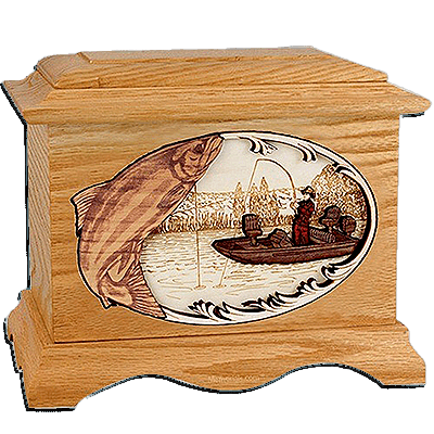 Salmon Fishing Oak Cremation Urn for Two 