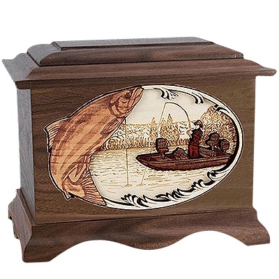 Salmon Fishing Walnut Cremation Urn For Two