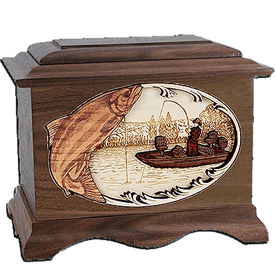 Salmon Fishing Walnut Cremation Urn For Two