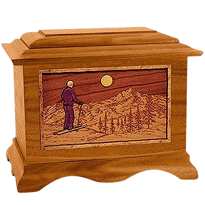 Skiing Mahogany Cremation Urn for Two
