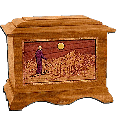Skiing Mahogany Cremation Urn for Two