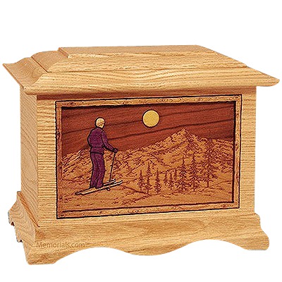 Skiing Oak Cremation Urn for Two