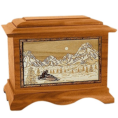 Snowmobile Mahogany Cremation Urn for Two