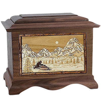 Snowmobile Walnut Cremation Urn For Two