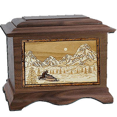 Snowmobile Walnut Cremation Urn For Two