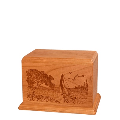 Sail Away Small Mahogany Wood Urn