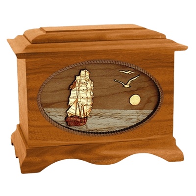 Sailing Home Mahogany Wood Cremation Urn