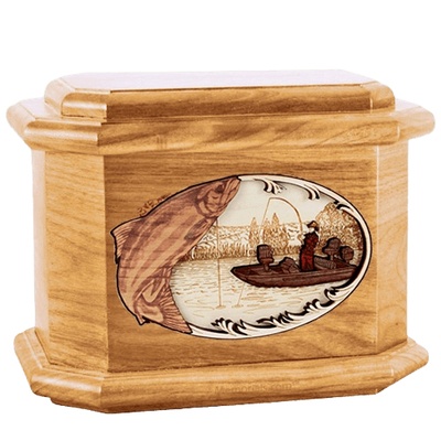 Salmon Fishing Oak Octagon Cremation Urn