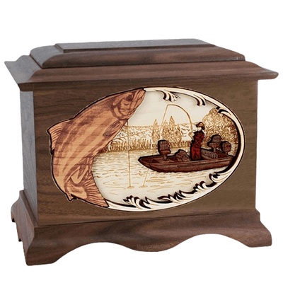 Salmon Fishing Walnut Cremation Urn