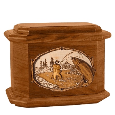 Salmon Stream Mahogany Octagon Cremation Urn