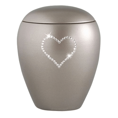 Silver Crystal Heart Ceramic Urn