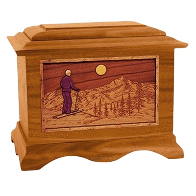 Skiing Mahogany Cremation Urn