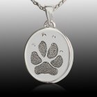 Small Oval 14k White Gold Paw Print Cremation Keepsake