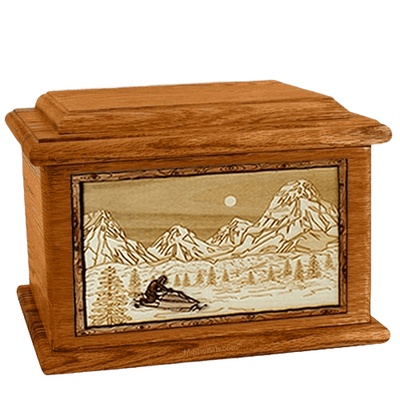 Snowmobile Mahogany Memory Chest Cremation Urn
