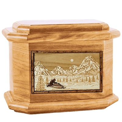 Snowmobile Oak Octagon Cremation Urn