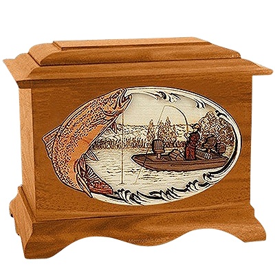 Trout Fishing Mahogany Cremation Urn for Two