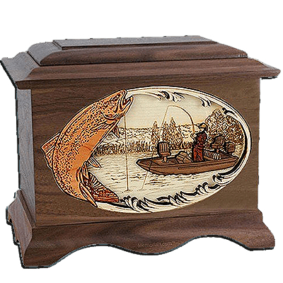 Trout Fishing Walnut Cremation Urn For Two