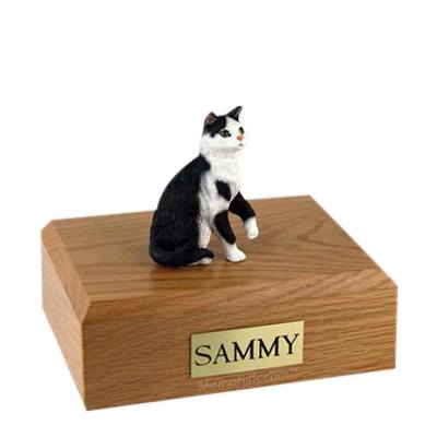 Tabby Black White Sitting Large Cat Cremation Urn