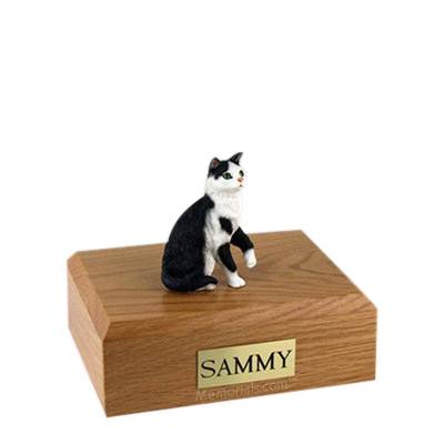 Tabby Black White Sitting Small Cat Cremation Urn
