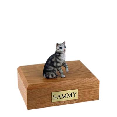 Tabby Silver Sitting Small Cat Cremation Urn