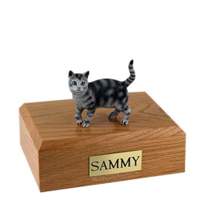 Tabby Silver Standing Large Cat Cremation Urn