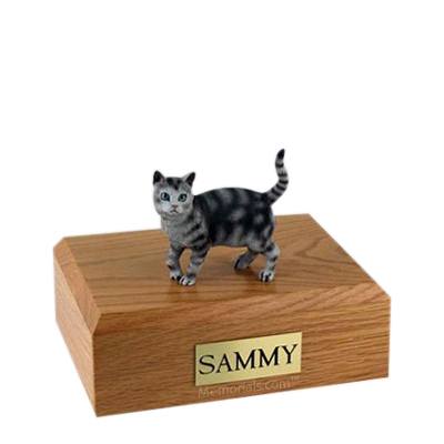 Tabby Silver Standing Medium Cat Cremation Urn