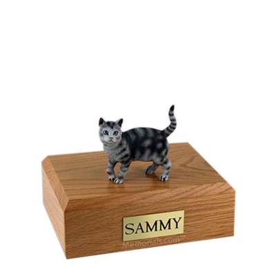 Tabby Silver Standing Small Cat Cremation Urn