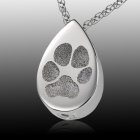 Teardrop Paw 14k White Gold Print Cremation Keepsake