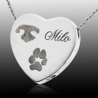 Traditional Heart Pet 14k White Gold Prints Cremation Keepsake