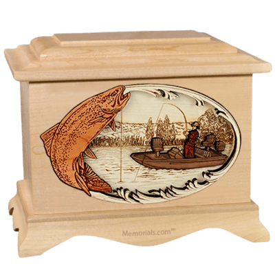 Trout Fishing Maple Cremation Urn