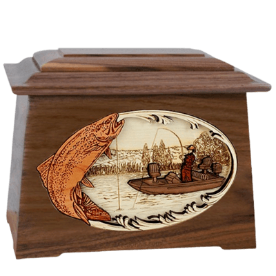 Trout Fishing Walnut Aristocrat Cremation Urn