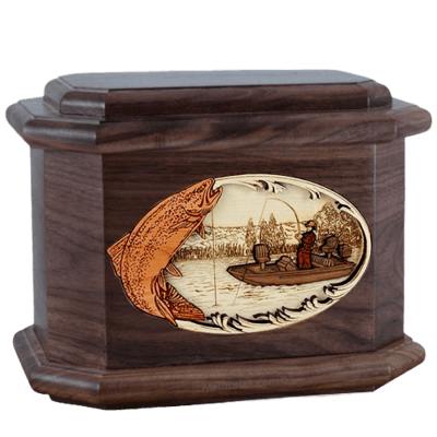 Trout Fishing Walnut Octagon Cremation Urn