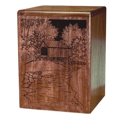 Covered Bridge Walnut Wood Cremation Urn