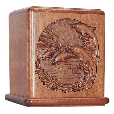 Jumping Dolphins Mahogany Cremation Urn