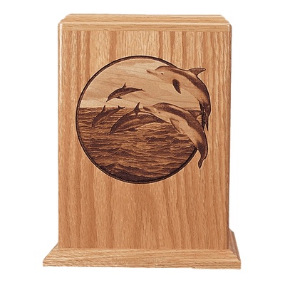 Dolphin Oak Wood Cremation Urn