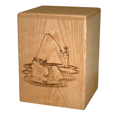 Fishing Oak Wood Cremation Urn