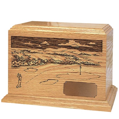 Golfer Oak Wood Cremation Urn