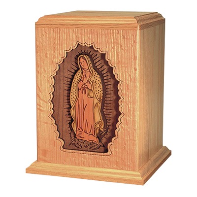 Lady of Guadalupe Oak Wood Urn